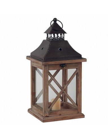 lanterne bois carre dessus metal