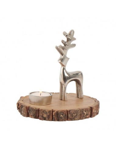 bugeoir cerf metal argente sur base bois