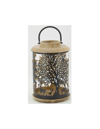 lanterne bois metal cerf